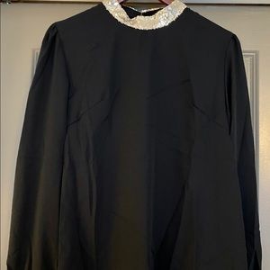 Black, Sheer Top with Sequin Collar
